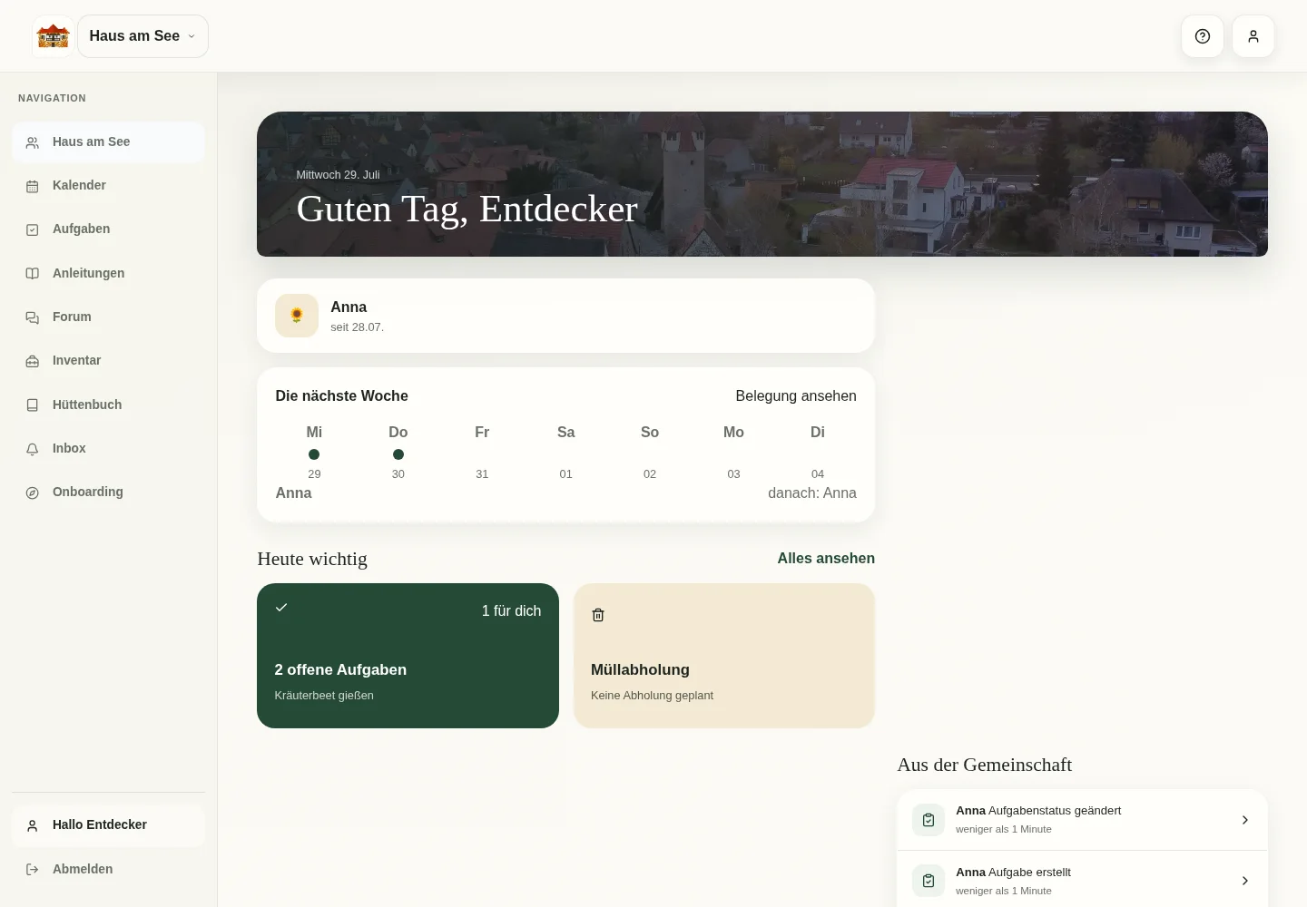 Hausl Dashboard in der Desktopansicht